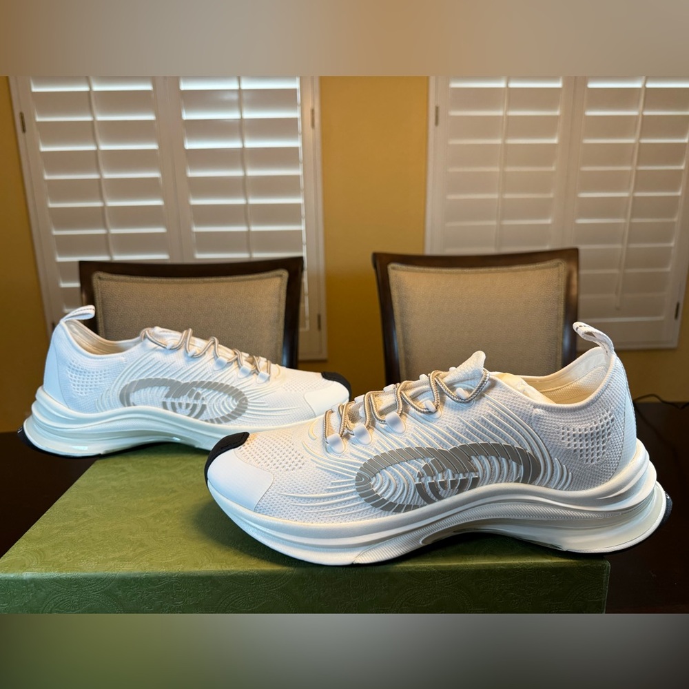 New Authentic Gucci Run GG Logo Sneakers Shoes White Gray Size UK 12 / US 12.5 - Picture 11 of 16